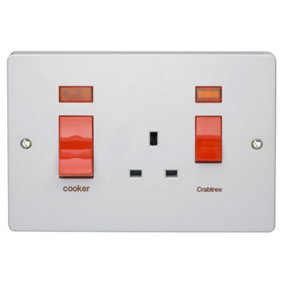Crabtree 4520/31 Capital Cooker Control Unit with Socket + Neons 45A (LARGER PLATE)