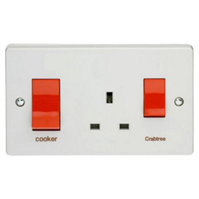 Crabtree 4521/1 Capital Cooker Control Unit with Switch Socket 2 Gang 45 Amp