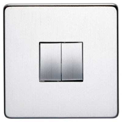 Crabtree 7172/SC Platinum Screwless Low Profile Light Switch 2 Gang 2 Way 10 Amp - Satin Chrome