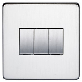 Crabtree 7173/SC Platinum Screwless Low Profile Light Switch 3 Gang 2 Way 10 Amp - Satin Chrome