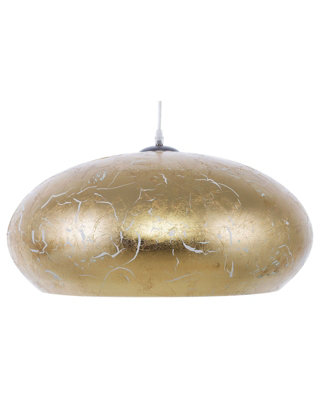 Cracked Gold Foil Round Pendant Lamp - 48cm Diameter, Vintage Metallic Ceiling Light