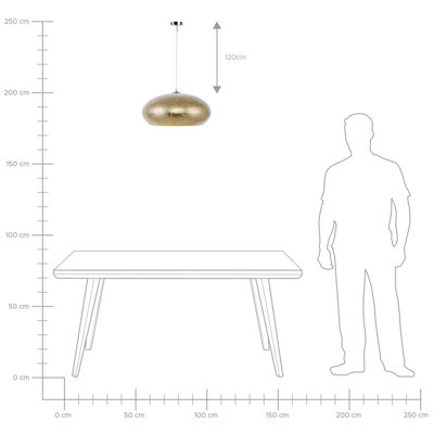 Cracked Gold Foil Round Pendant Lamp - 48cm Diameter, Vintage Metallic Ceiling Light