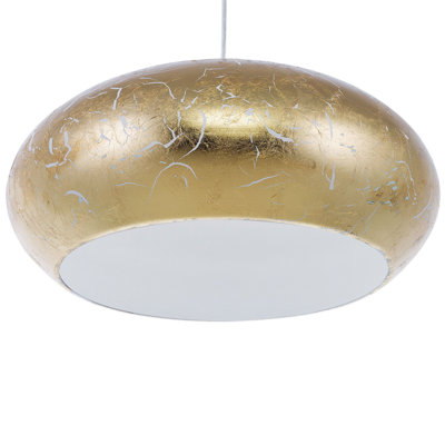 Cracked Gold Foil Round Pendant Lamp - 48cm Diameter, Vintage Metallic Ceiling Light