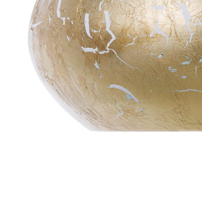 Cracked Gold Foil Round Pendant Lamp - 48cm Diameter, Vintage Metallic Ceiling Light