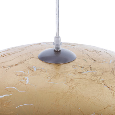 Cracked Gold Foil Round Pendant Lamp - 48cm Diameter, Vintage Metallic Ceiling Light