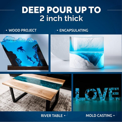 Résine Époxy EpoxyPlast 3D B50 DEEP POUR 3KG - Ultra Transparente Diamant - Résistance UV Maximale Pour River Table Et Gros Moulages
