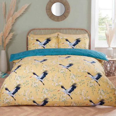 Cranes Polyester Reversible Duvet Set with Pillowcase