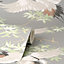 Cranes Wallpaper Grey / Green Fine Decor M1657