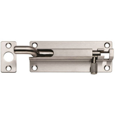 Cranked Barrel Surface Mounted Sliding Door Bolt Lock 100mm x 38mm Bright Steel