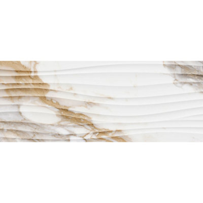 Crash Beige Rectified Glossy Decor Marble Effect 300mm x 900mm Ceramic Wall Tiles (Pack of 5 w/ Coverage of 1.35m2)