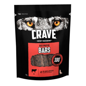 Crave Natural Grain Free Protein Bar Adult Dog Treat Beef 7x76g