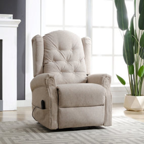 Crawley 82cm Wide Beige Textured Fabric Electric Mobility Aid Lift Assist Recliner Arm Chair with Massage Heat Functions