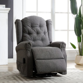 Crawley 82cm Wide Dark Grey Textured Fabric Electric Mobility Aid Lift Assist Recliner Arm Chair with Massage Heat Functions