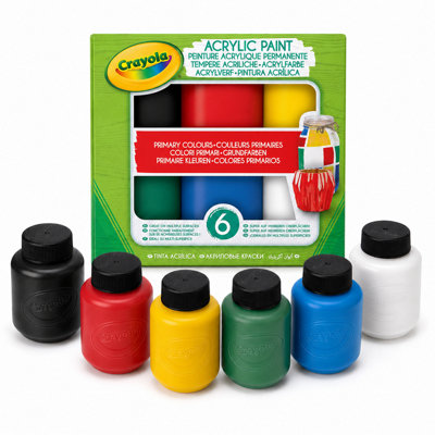 Crayola Acrylic Paint Set 6 Bright Colours 59ml Bottles for Kids and Adults