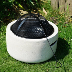 Cream 18 Inch Round MgO Fire Pit Barbecue Grill BBQ Bowl Camping Heater Burner