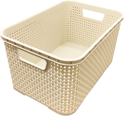 Cream 3 Drawer Stylish Rattan Effect Storage Tower Commode Baskets For Home & Office