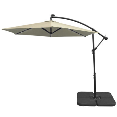 Cream 3m LED Cantilever Parasol With Plain Base