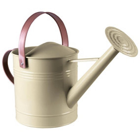 Cream 4.5L Metal Watering Can with Sprinkler Nozzle & Pink Handle - Colourful Home or Garden Water Bucket - H30 x W20 x D43cm