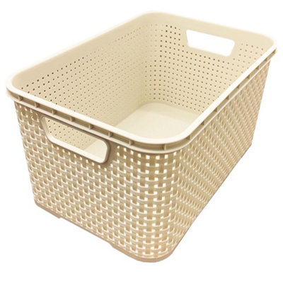 Cream 5 Drawer Stylish Rattan Effect Storage Tower Commode Baskets For Home & Office - 3