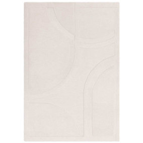 Cream Abstract Wool Handmade Easy to Clean Modern Dining Room Bedroom and Living Room Rug -120cm X 170cm