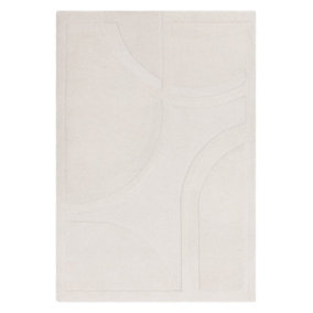 Cream Abstract Wool Handmade Easy to Clean Modern Dining Room Bedroom and Living Room Rug -120cm X 170cm