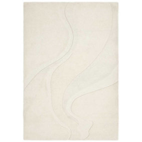 Cream Abstract Wool Modern Easy to Clean Handmade Dining Room Bedroom and Living Room Rug -120cm X 170cm