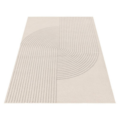 Cream Arch Abstract Modern Easy to Clean Rug for Living Room Bedroom ...