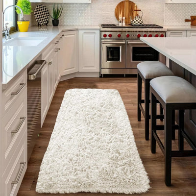 Cream Area Rugs for Bedroom Non Slip Shaggy Thick Pile Non Shedding Rug ...