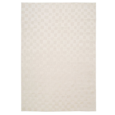 Cream Beige Checkered Velvety Soft Rug 120x170cm