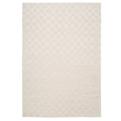 Cream Beige Checkered Velvety Soft Rug 160x230cm