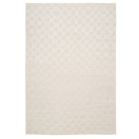 Cream Beige Checkered Velvety Soft Rug 80x150cm