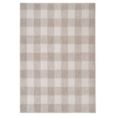 Cream Beige Neutral Boucle Textured Checkered Soft Area Rug 60cm x ...