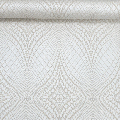 Cream Beige Textured Wallpaper Thick Geometric Pattern Glitter Metallic Effect