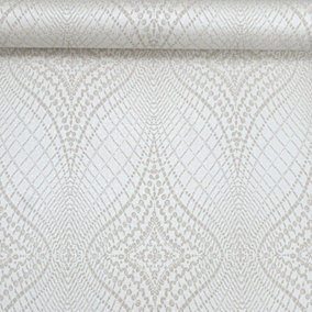 Cream Beige Textured Wallpaper Thick Geometric Pattern Glitter Metallic Effect