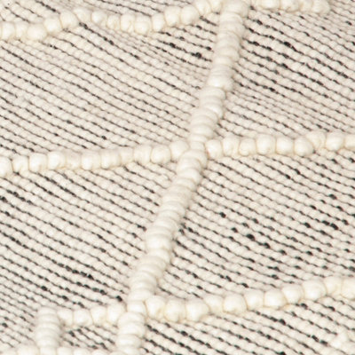 Cream & Black Diamond Pattern Runner Wool Rug (60 x 230cm)