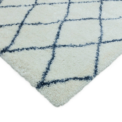 Cream Blue Geometric Shaggy Luxurious Modern Jute Backing Rug for Living Room Bedroom and Dining Room-120cm X 170cm