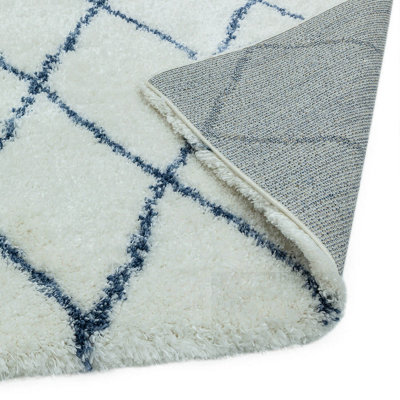 Cream Blue Geometric Shaggy Luxurious Modern Jute Backing Rug for Living Room Bedroom and Dining Room-160cm X 230cm