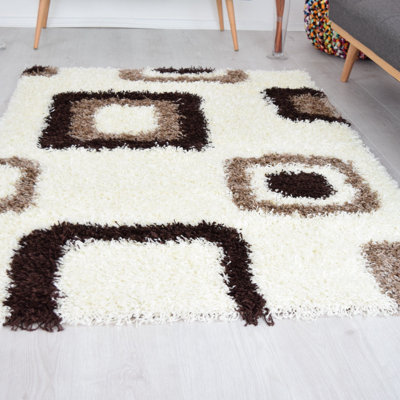 Cream Boxed Thick Shaggy Rug - California - 60x110cm (2'x3'7")