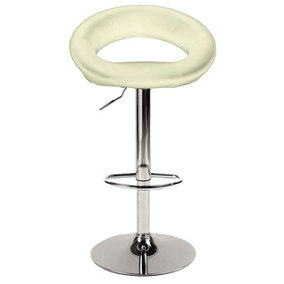 Cream Breakfast Barstool - Retro Style Comfortable Kitchen Swivel Seat with Adjustable Height, Chrome Base & Footstool