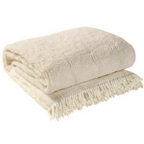 Cream Candlewick Bedspread - Soft & Lightweight 100% Cotton Bedding with Wave Design & Fringed Edges - Size Single, 135 x 200cm