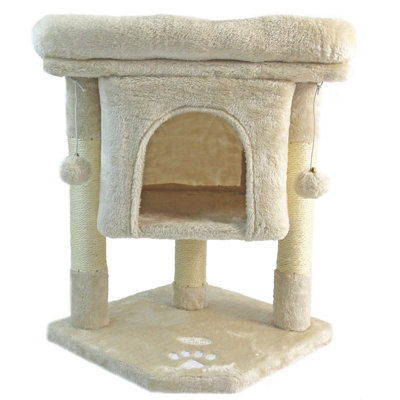 Cream Cat Tree Scratching Post Toy Multilevel Activity Centre Kitten Climbing Tower DIY at B Q