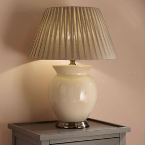 Cream Ceramic Table Lamp With Pleat Empire Lampshade