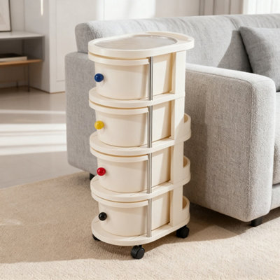 Cream-colored Four-tier Movable Multi-layer Drawer Storage Rack, 28cm W ...