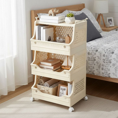 Cream-colored Three-tier Movable Multi-functional Storage Rack for ...