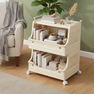 Cream-colored, Two-tiered Household Living Room Storage Rack with ...