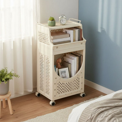 Cream-colored, Two-tiered Household Living Room Storage Rack with ...