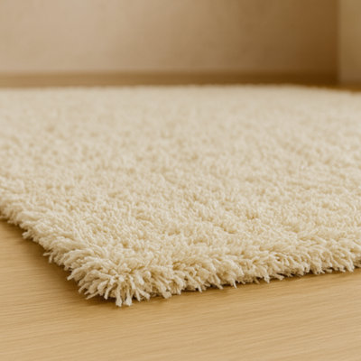 Cream Colour Small Shaggy Rug 60x110 cm - Modern Living Room Area Rug ...