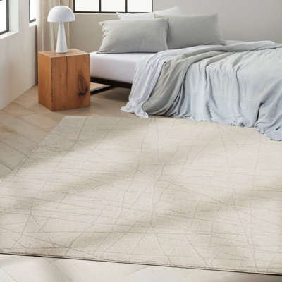 Cream Easy to Clean Abstract Luxurious Modern Rug for Living Room, Bedroom - 239cm X 300cm