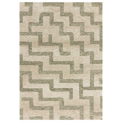 Cream Easy to Clean Abstract Modern Rug for Living Room, Bedroom - 160cm X 230cm