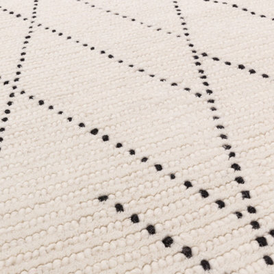 Cream Easy to clean Geometric Modern , Wool Rug for Living Room, Bedroom - 200cm X 290cm
